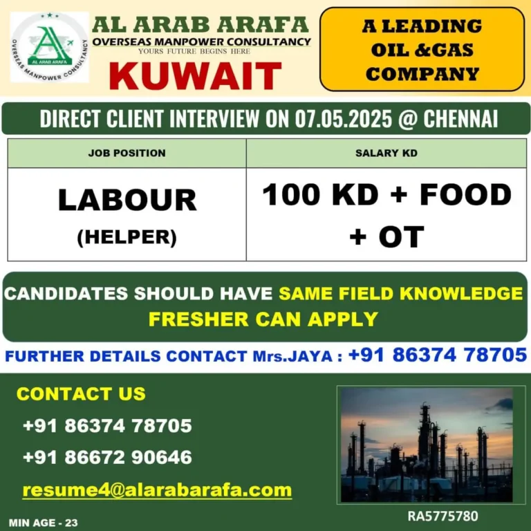 Kuwait Oil Gas Jobs Interview in Chennai – Apply Now