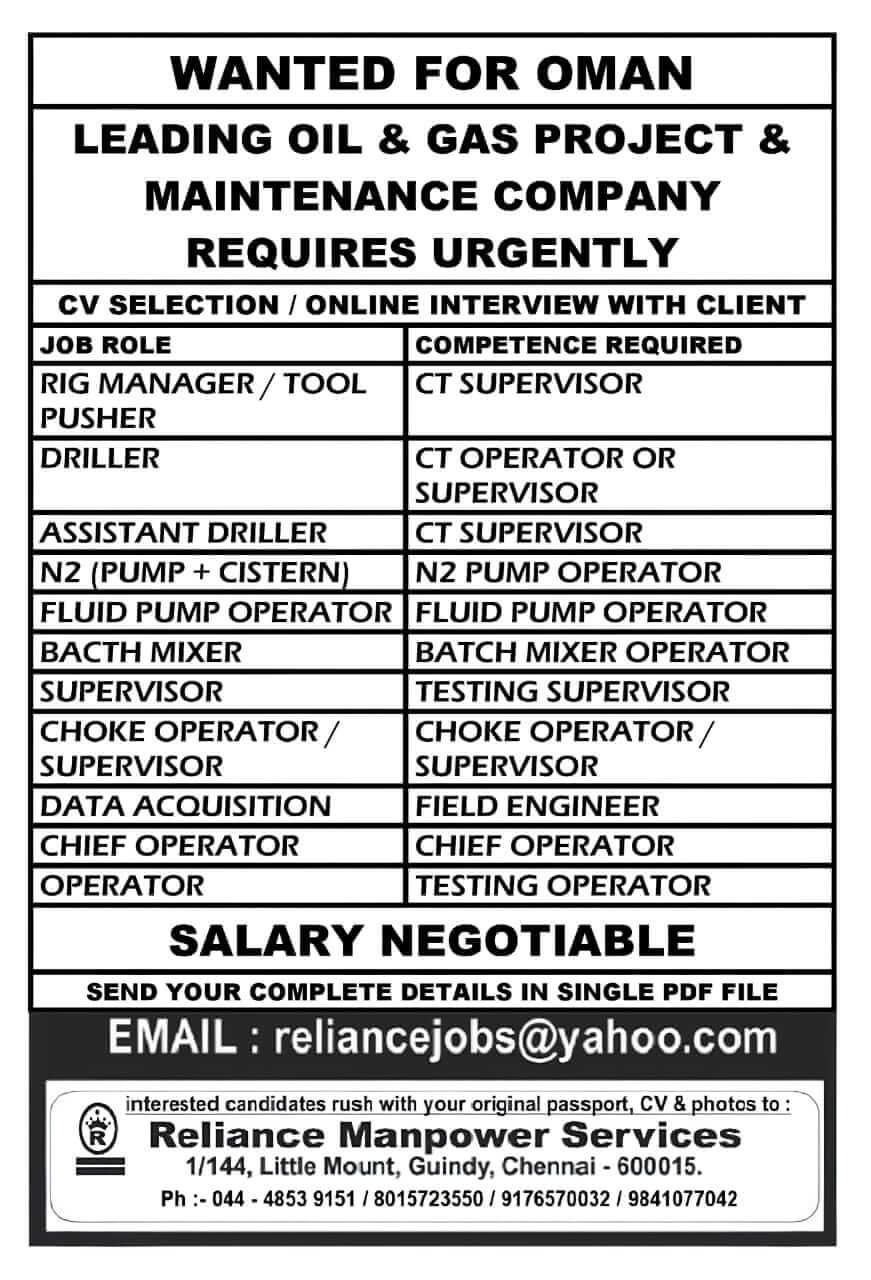 Oman Oil and Gas Jobs – Urgent Hiring for 2025