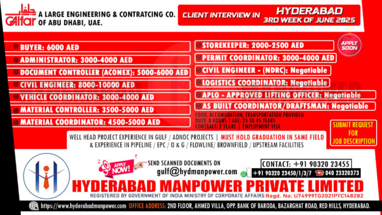 Galfar Abu Dhabi Jobs Interview in Hyderabad – June 2025 Hiring Alert