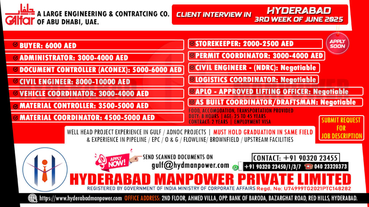 Galfar Abu Dhabi Jobs Interview in Hyderabad – June 2025 Hiring Alert