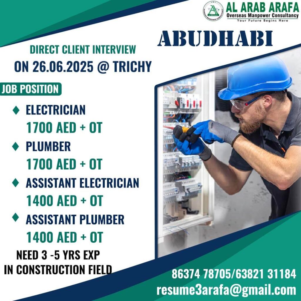 Abu Dhabi Construction Jobs 2025: Direct-Client Walk-In Interview at Trichy