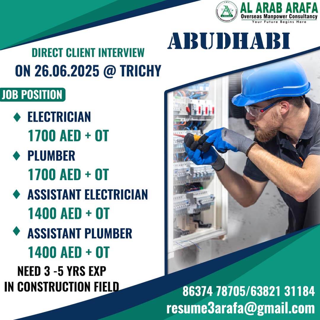 Abu Dhabi Construction Jobs 2025: Direct-Client Walk-In Interview at Trichy
