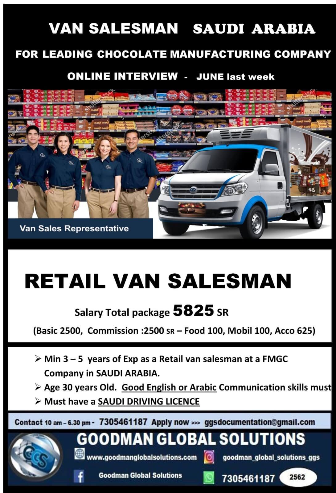 Van Salesman Job Saudi Arabia – Online Interview June Last Week
