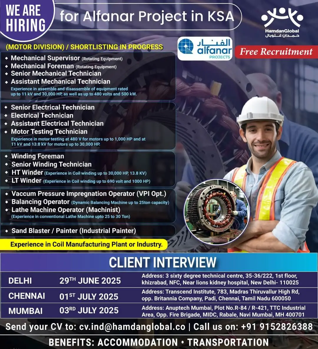 Alfanar Project KSA Jobs 2025 – Free Recruitment in India