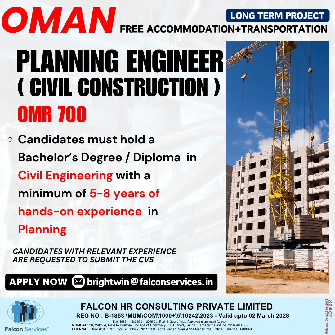 Planning Engineer Jobs Oman – Civil Construction Role
