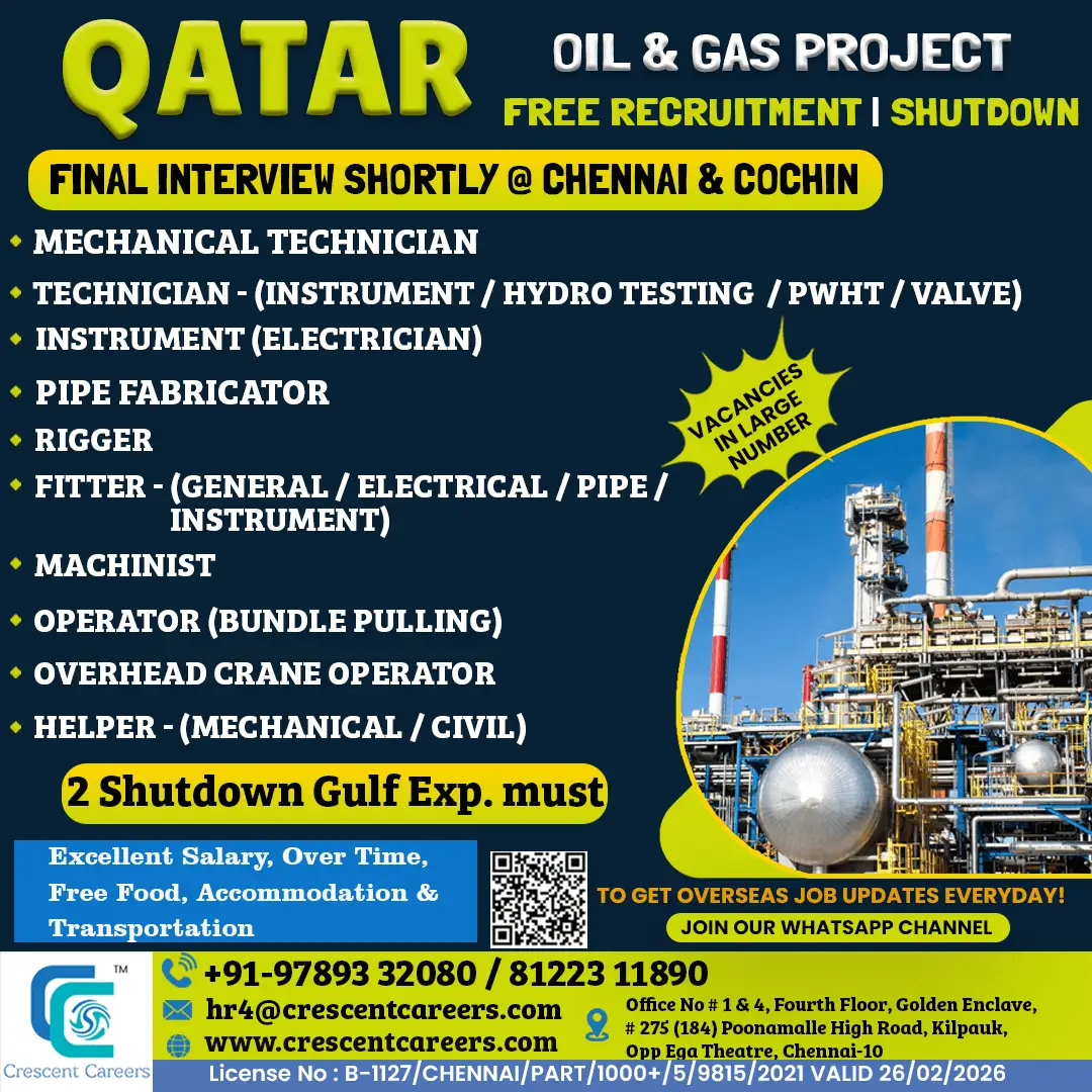Qatar Oil & Gas Shutdown Jobs – Free Recruitment 2025
