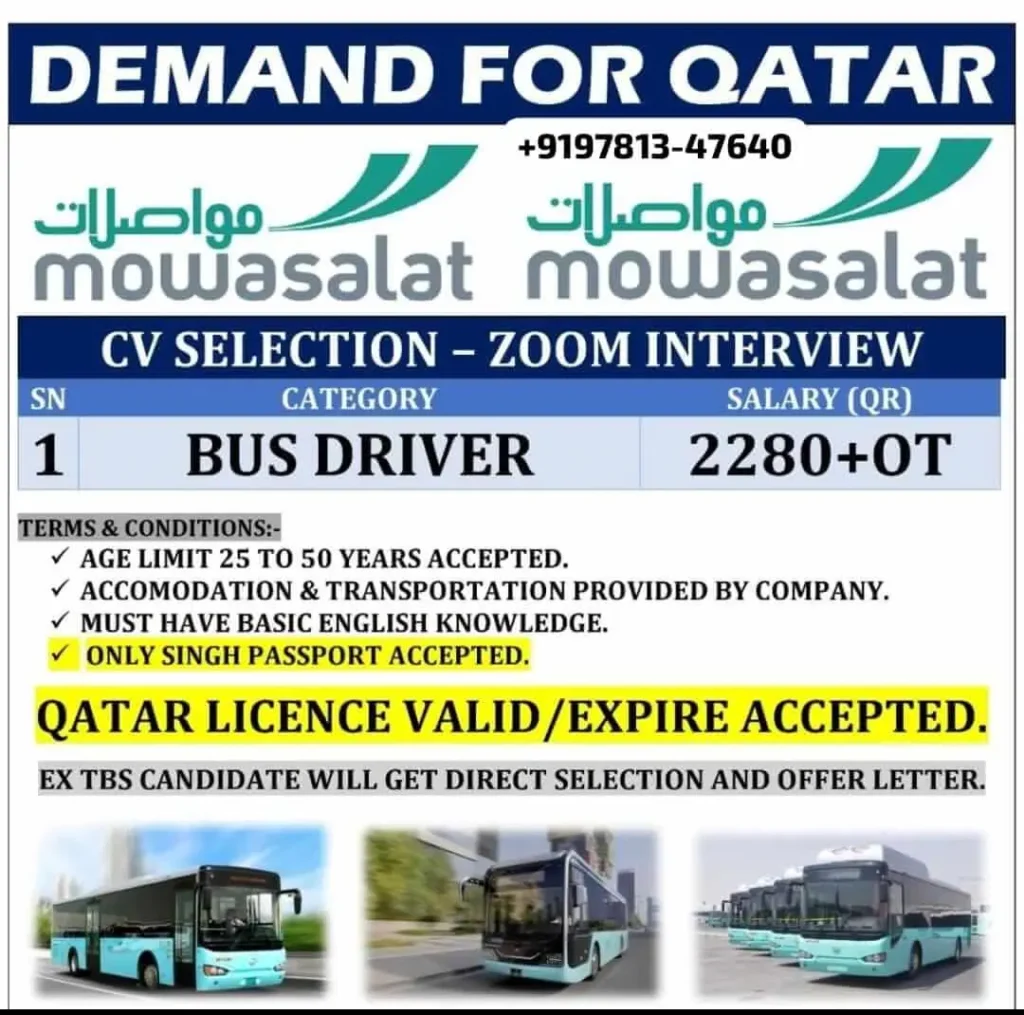 Qatar Bus Driver Job 2025 – Mowasalat Hiring