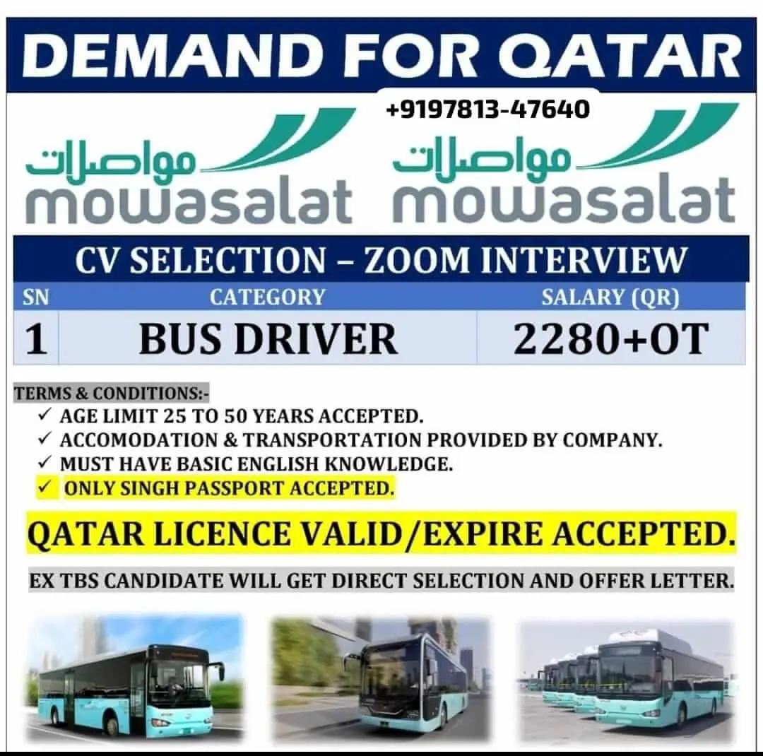 Qatar Bus Driver Job 2025 – Mowasalat Hiring