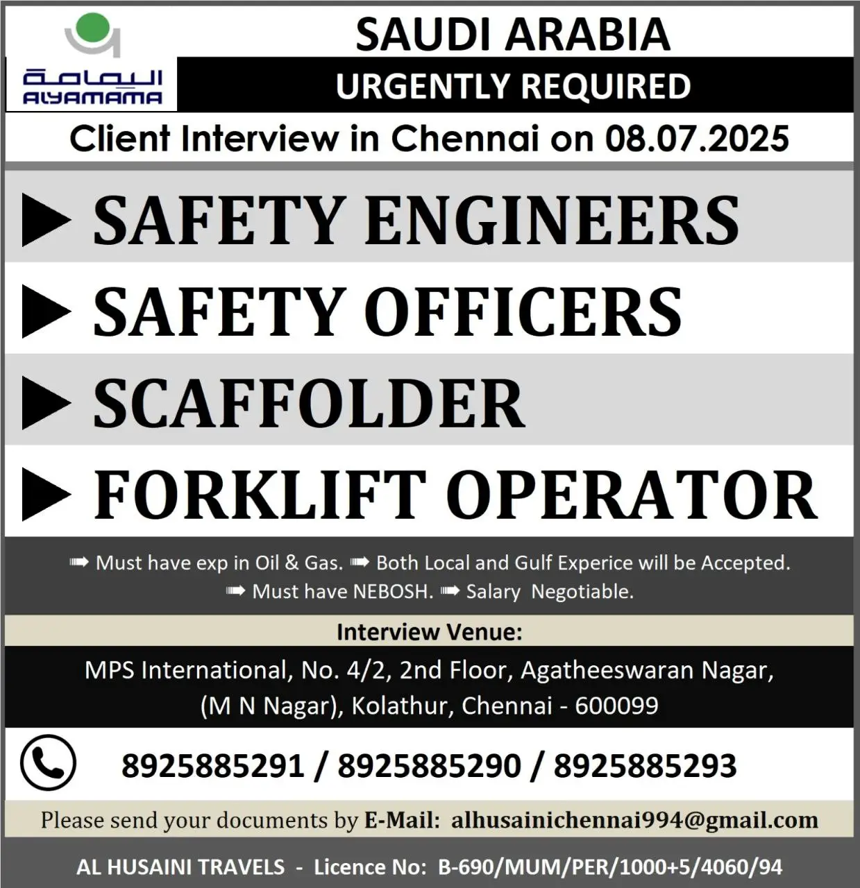 Saudi Arabia Oil & Gas Jobs – Walk-In Interview in Chennai on 8th July 2025
