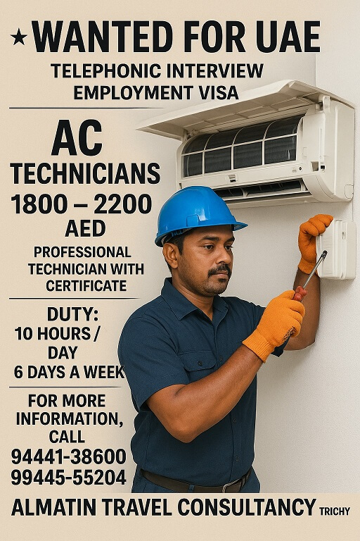 AC Technician Jobs in UAE – Earn Up to 2200 AED