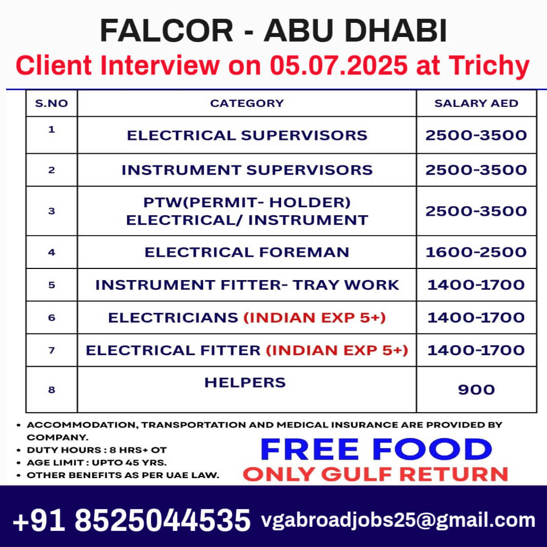FALCOR Abu Dhabi Job Vacancy – Walk-in Interview in Trichy