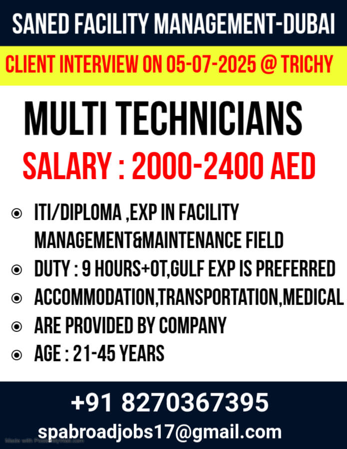 Multi Technician Jobs in Dubai – Client Interview in Trichy