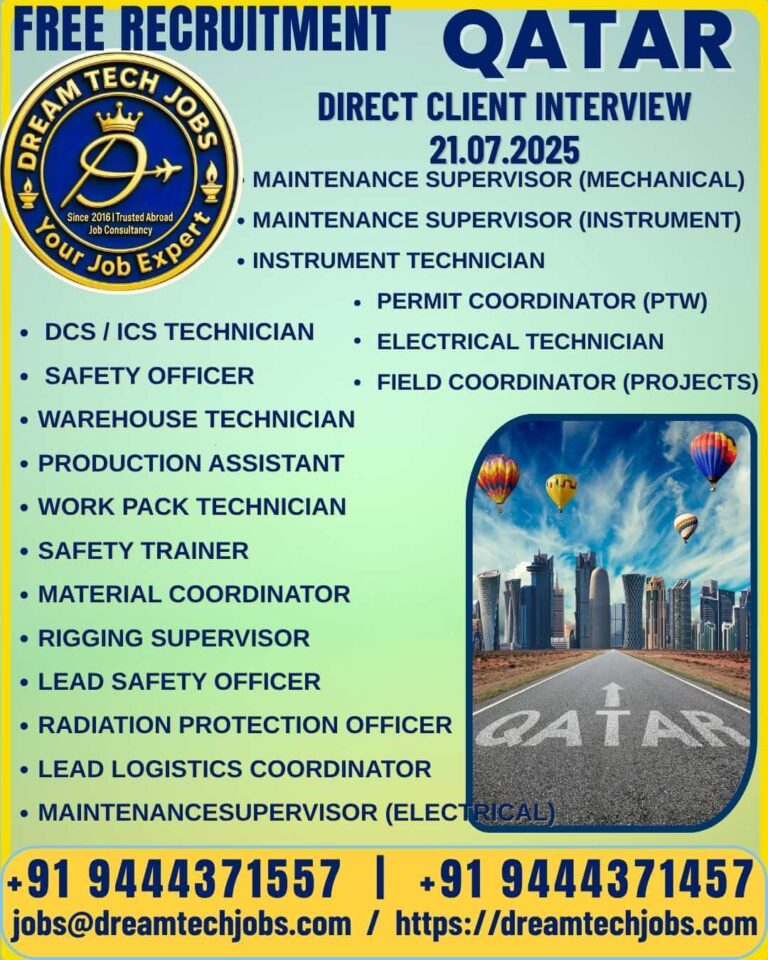 Qatar Technician Supervisor Jobs 2025 – Free Recruitment Walk-In