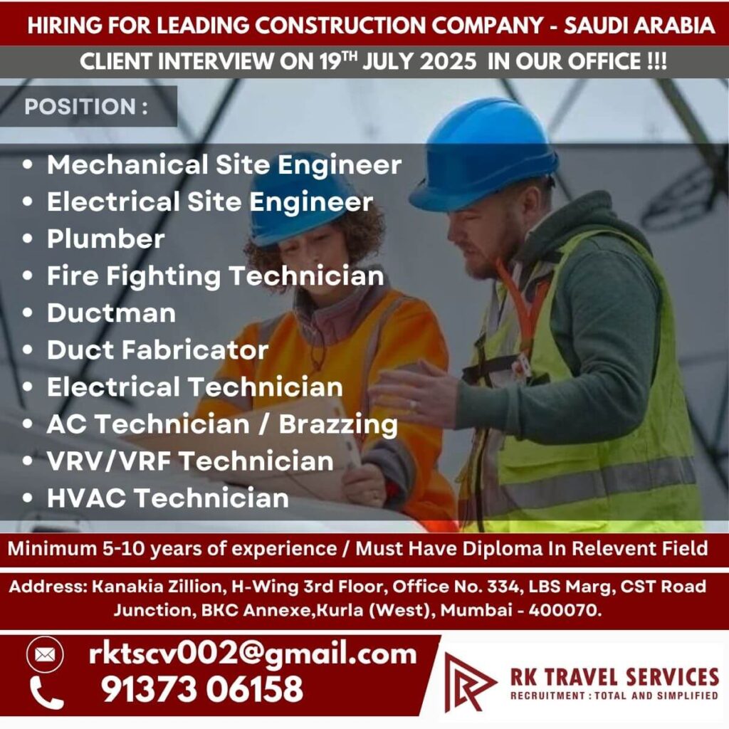 Saudi Arabia Construction Job Interview – Apply Now