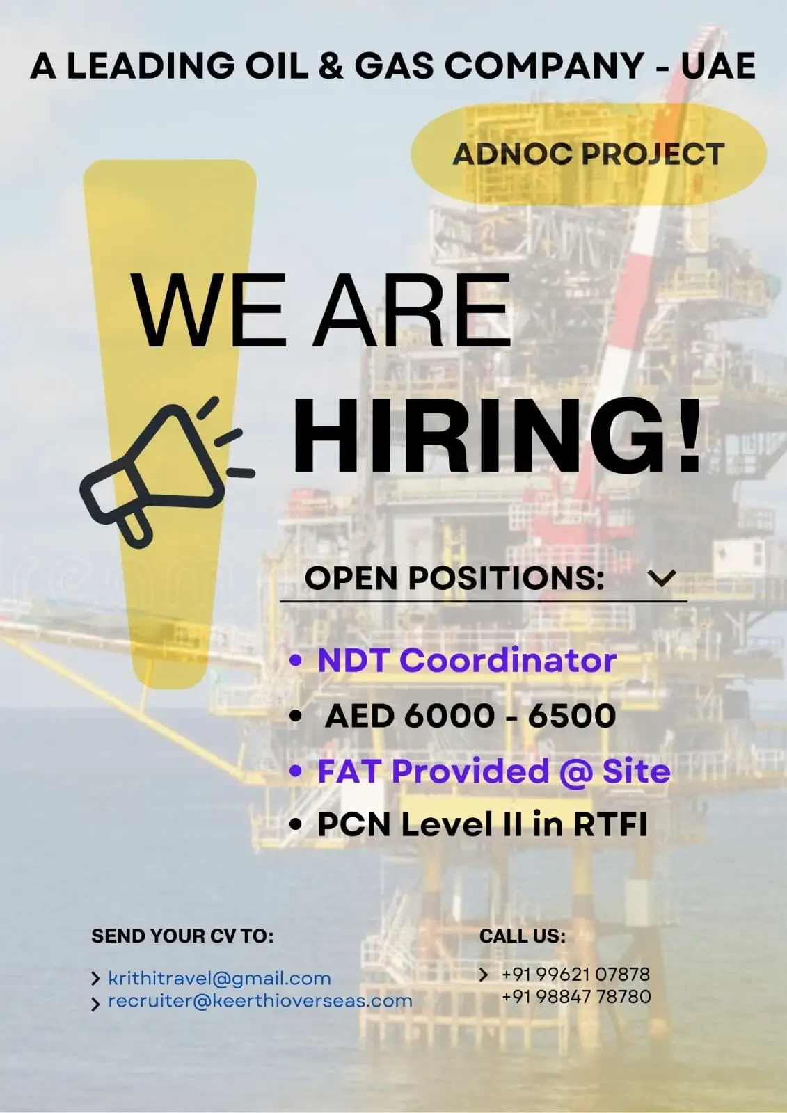 NDT Coordinator Job UAE – ADNOC Project Hiring