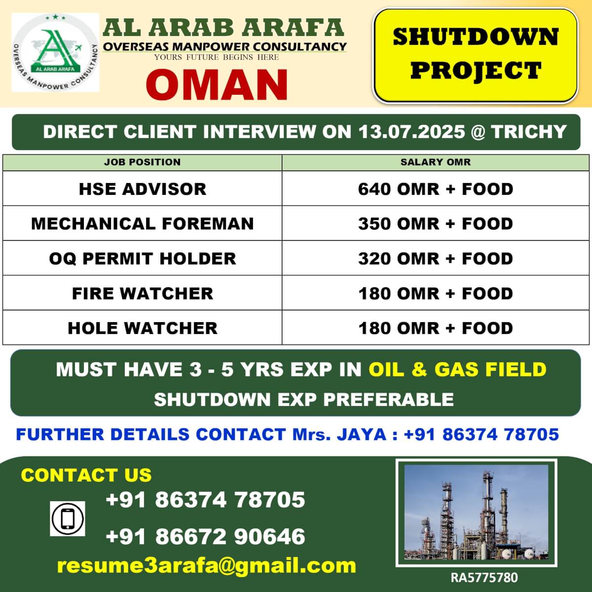 Oman Shutdown Jobs 2025 – Interview on 13 July