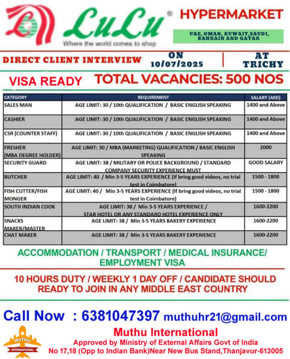 Lulu Hypermarket Jobs Interview 2025 in Trichy – 500 Vacancies