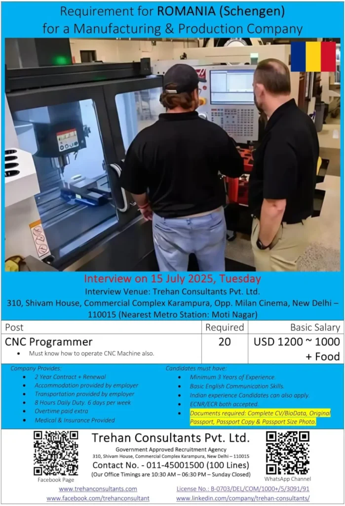 Romania CNC Programmer Jobs – Interview on 15 July 2025