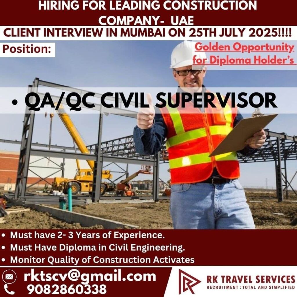 QA/QC Civil Supervisor Jobs in UAE – Client Interview on 25 July 1 22005