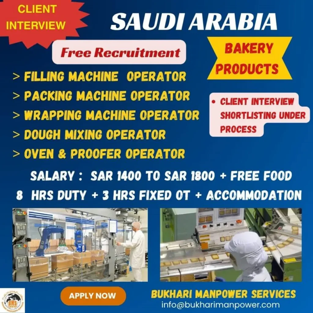 Bakery Operator Jobs Saudi Arabia – Free Recruitment