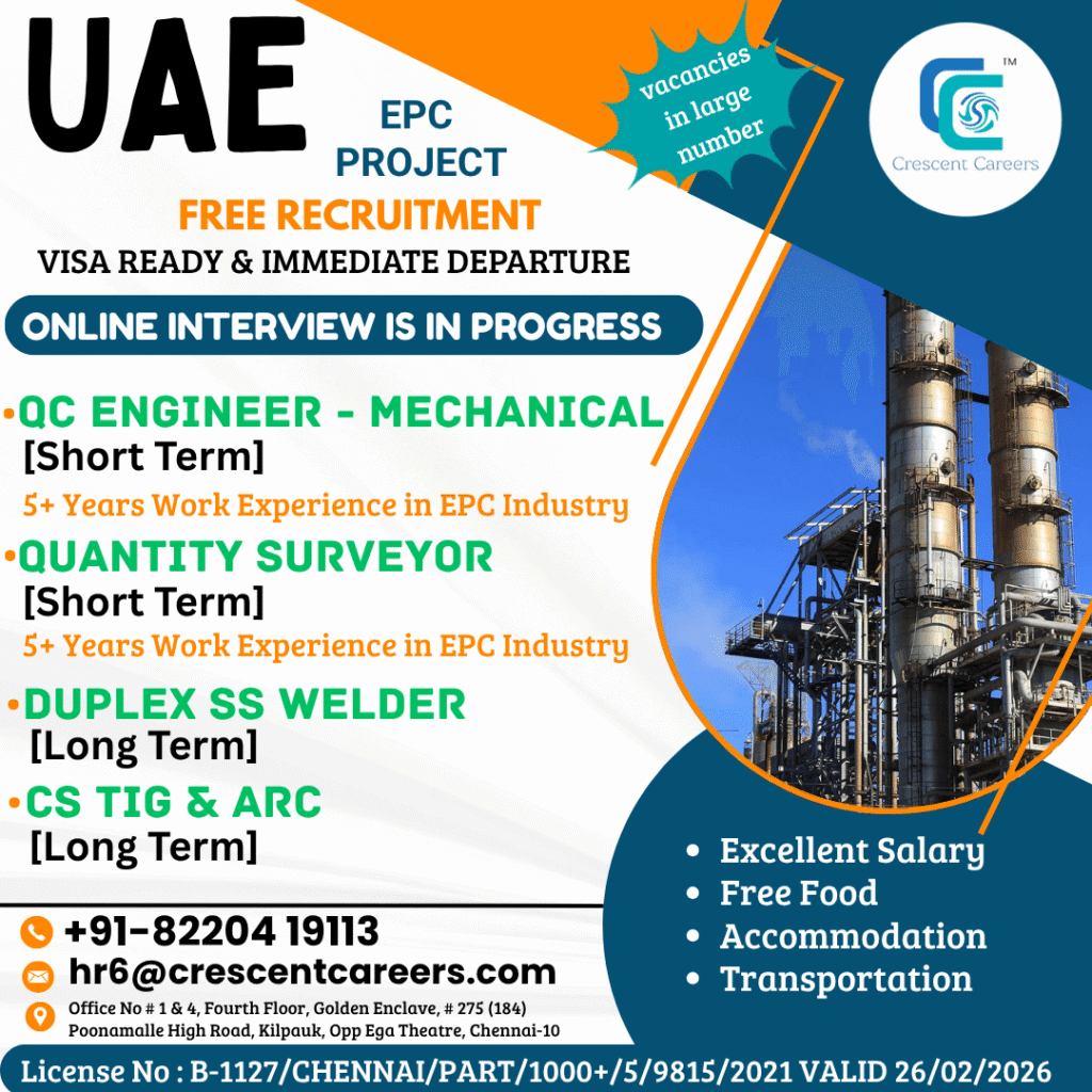 UAE EPC Project Jobs – Free Recruitment & Immediate Departure 1 222514
