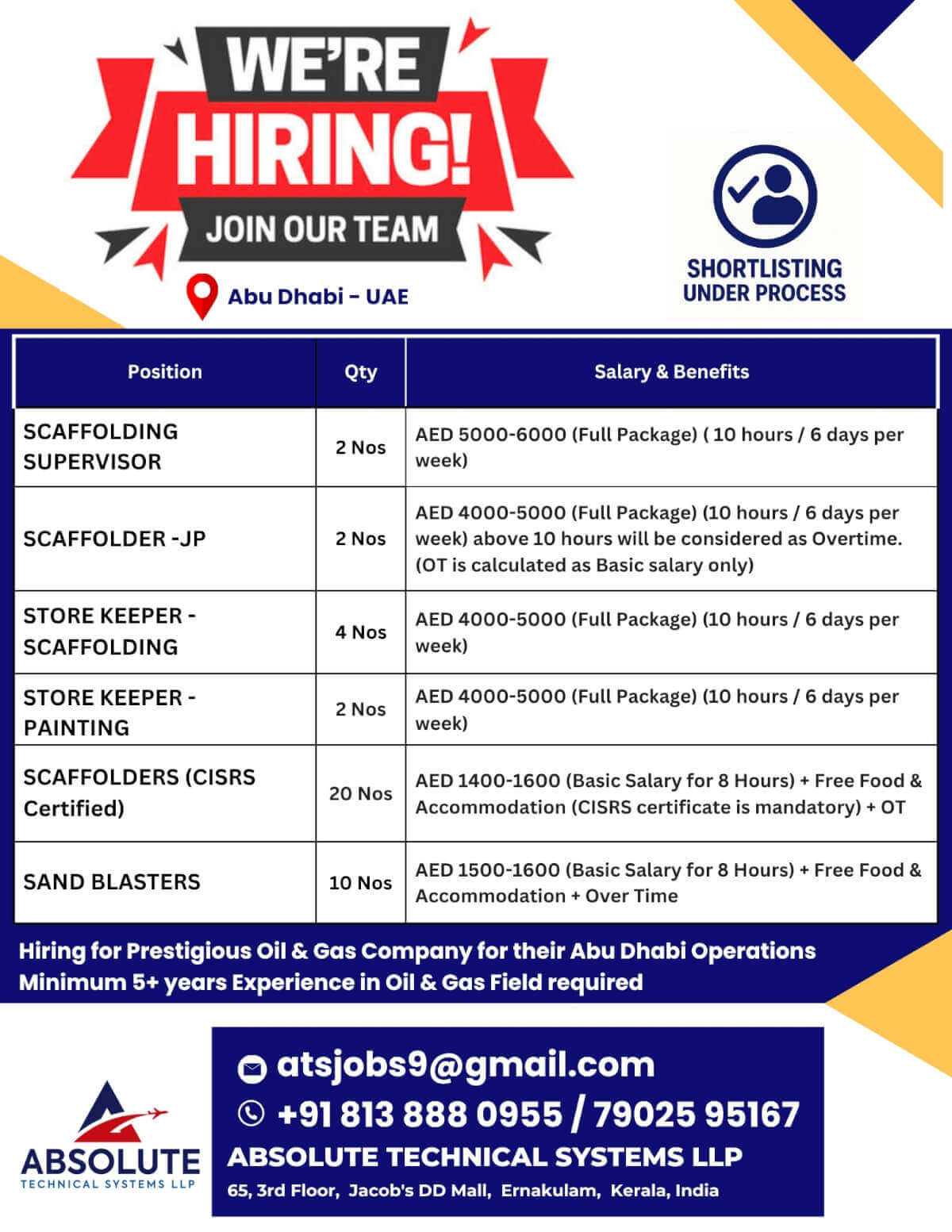 Urgent Abu Dhabi Oil Gas Jobs – Hiring Now for CISRS, Supervisors & More