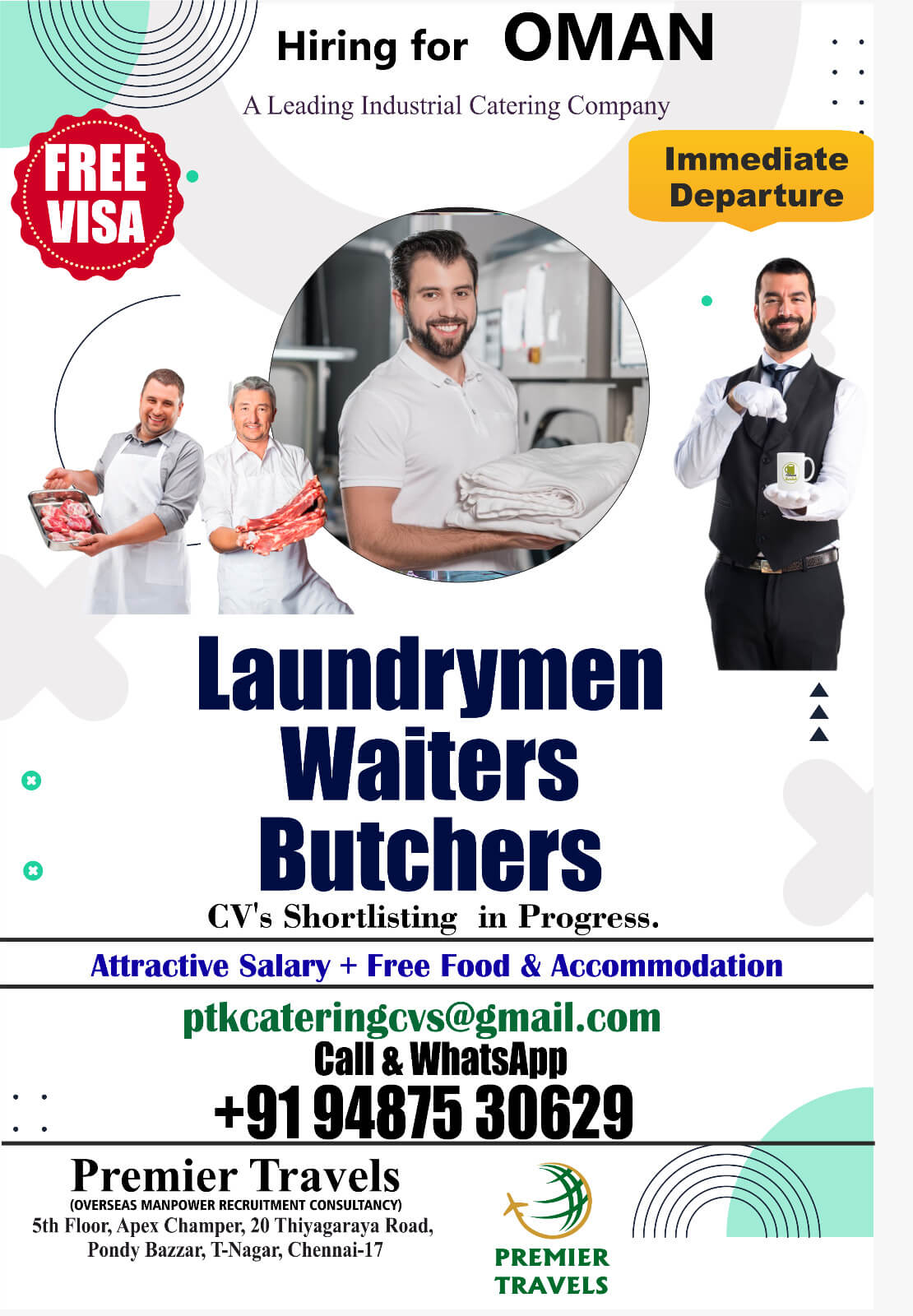 Hiring for Oman – Laundrymen, Waiters, Butchers | Free Visa & Immediate Departure