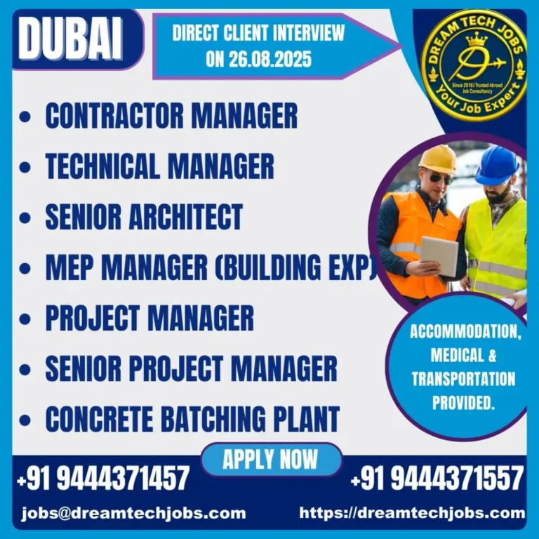 Dubai Jobs 2025 – Direct Client Interview on 26 August
