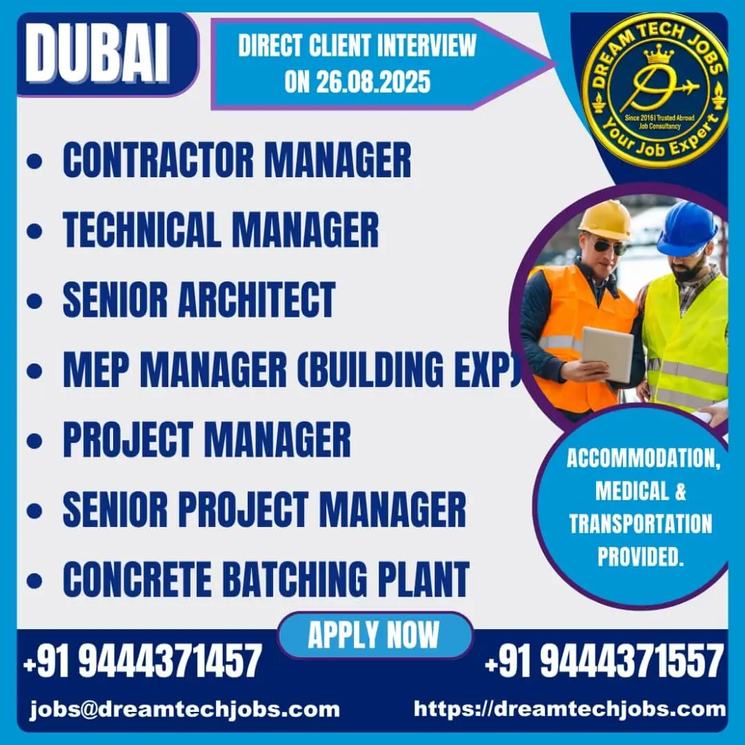 Dubai Jobs 2025 – Direct Client Interview on 26 August