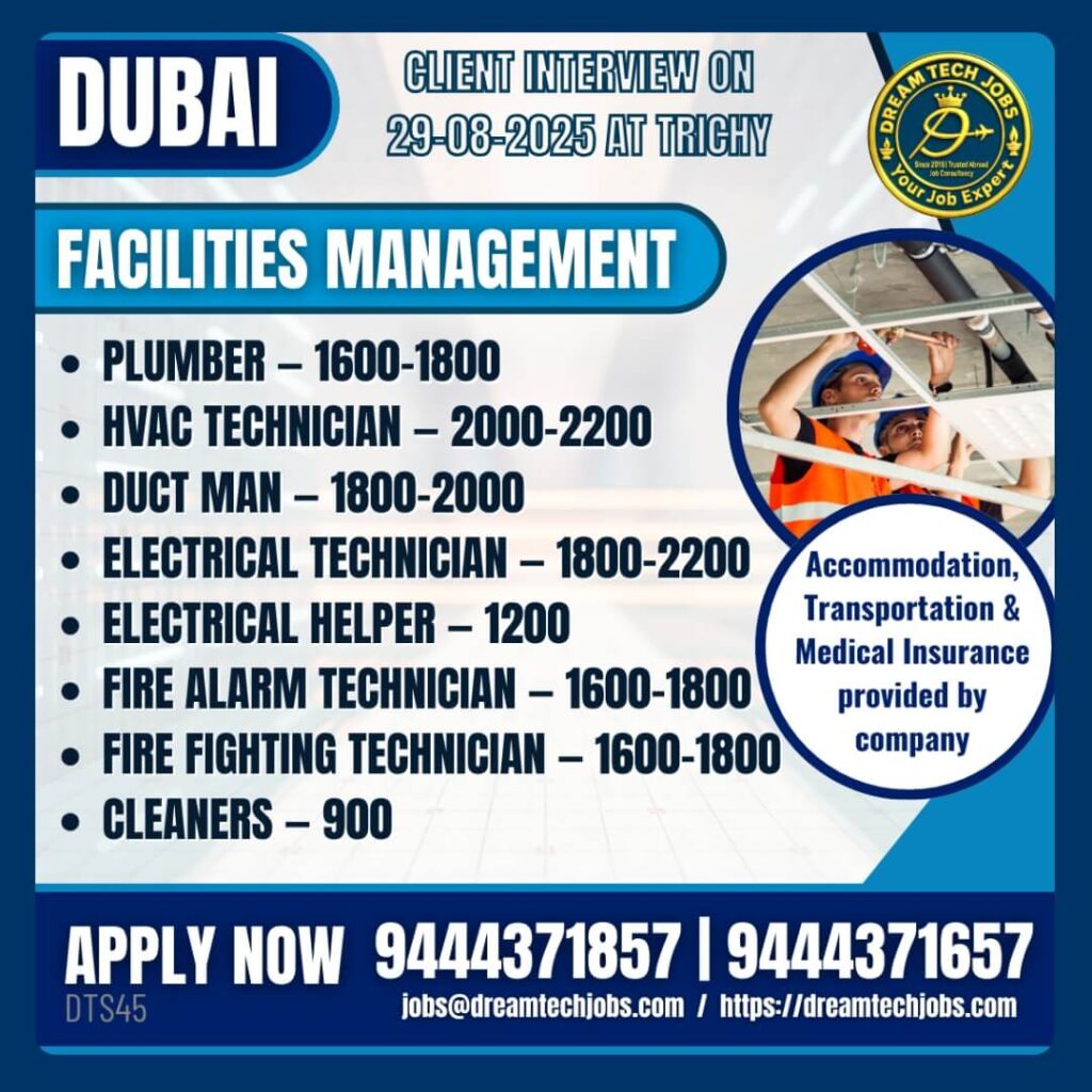Dubai Facilities Management Jobs 2025 – Client Interview in Trichy