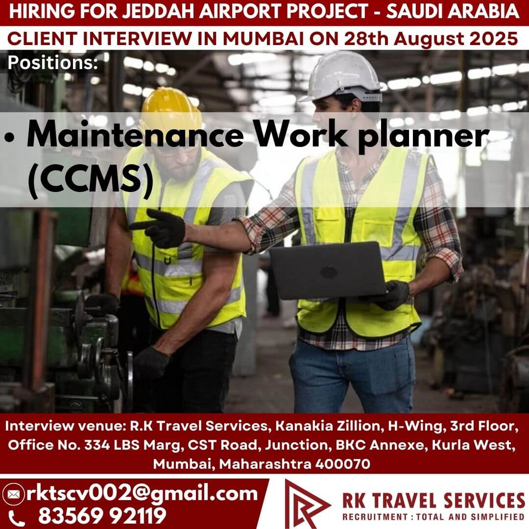Jeddah Airport Project Jobs | Maintenance Work Planner (CCMS) – Client Interview in Mumbai