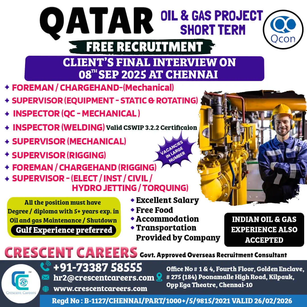 Qatar Oil & Gas Jobs 2025 – Free Recruitment