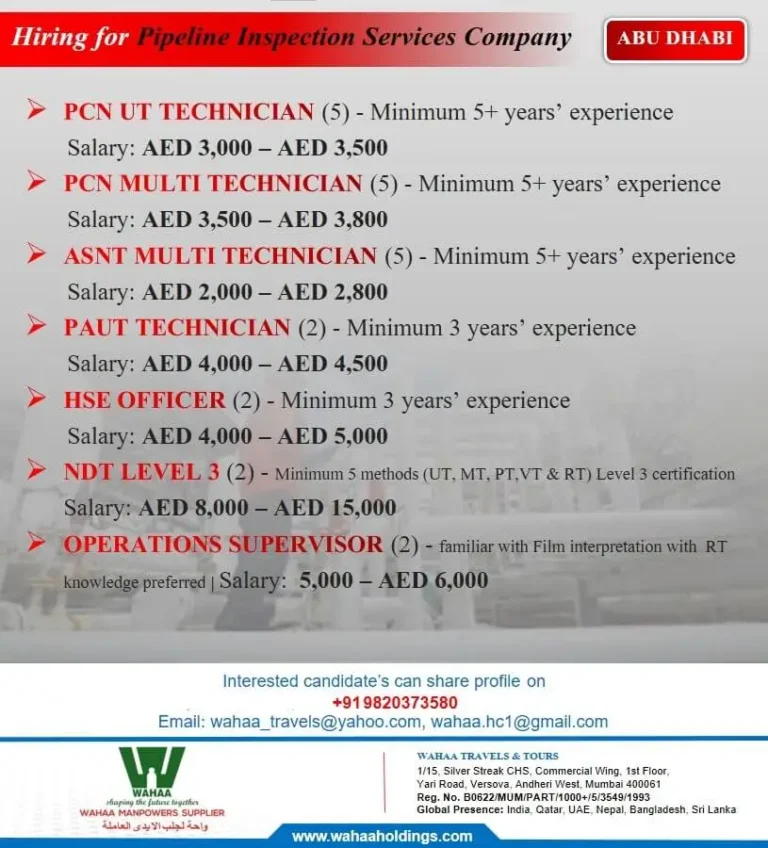 Abu Dhabi Pipeline Inspection Jobs 2025 Recruitment
