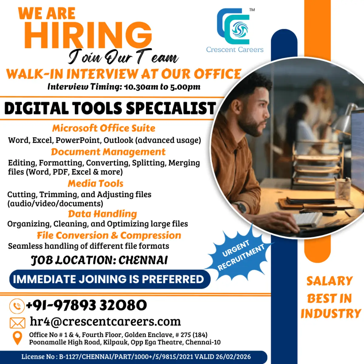 Digital Tools Specialist Jobs in Chennai – Walk-In Interview