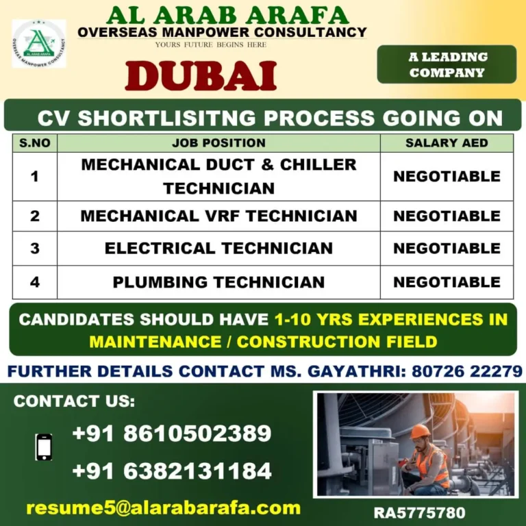 Dubai Technician Jobs 2025 – Apply Now