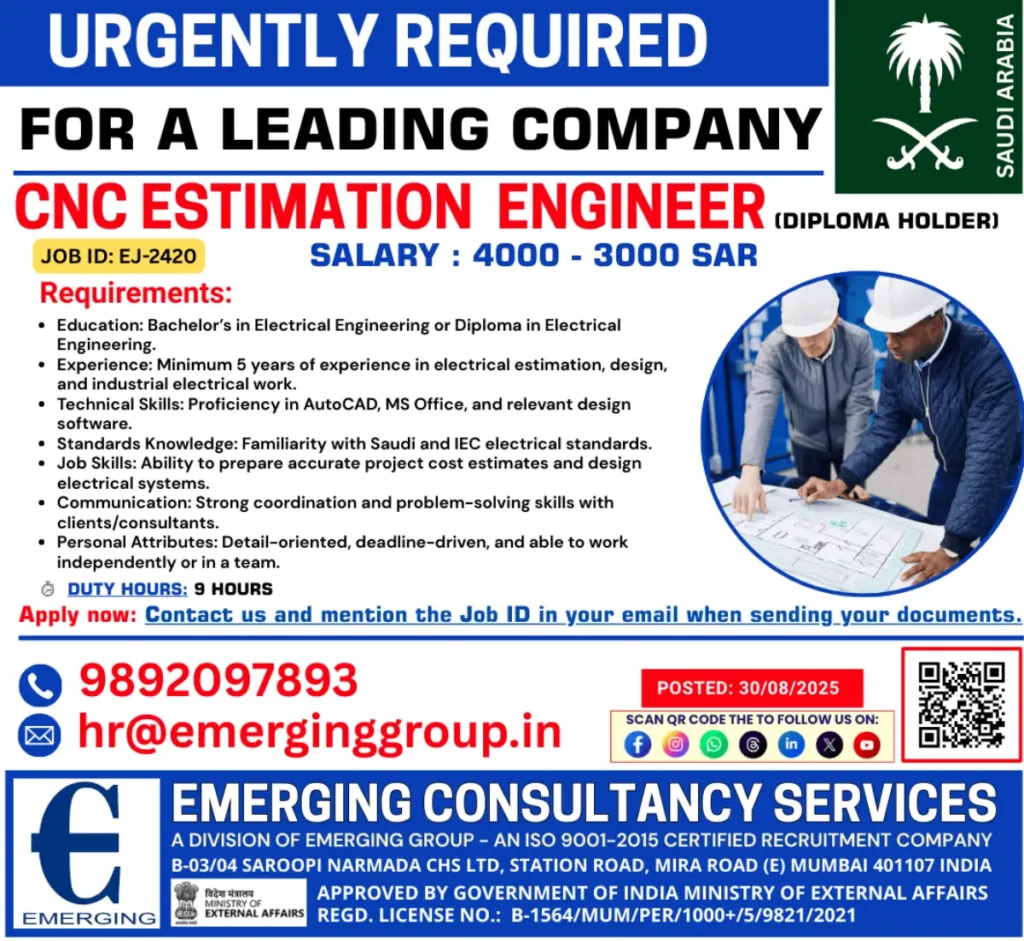 CNC Estimation Engineer Jobs Saudi – Apply Now