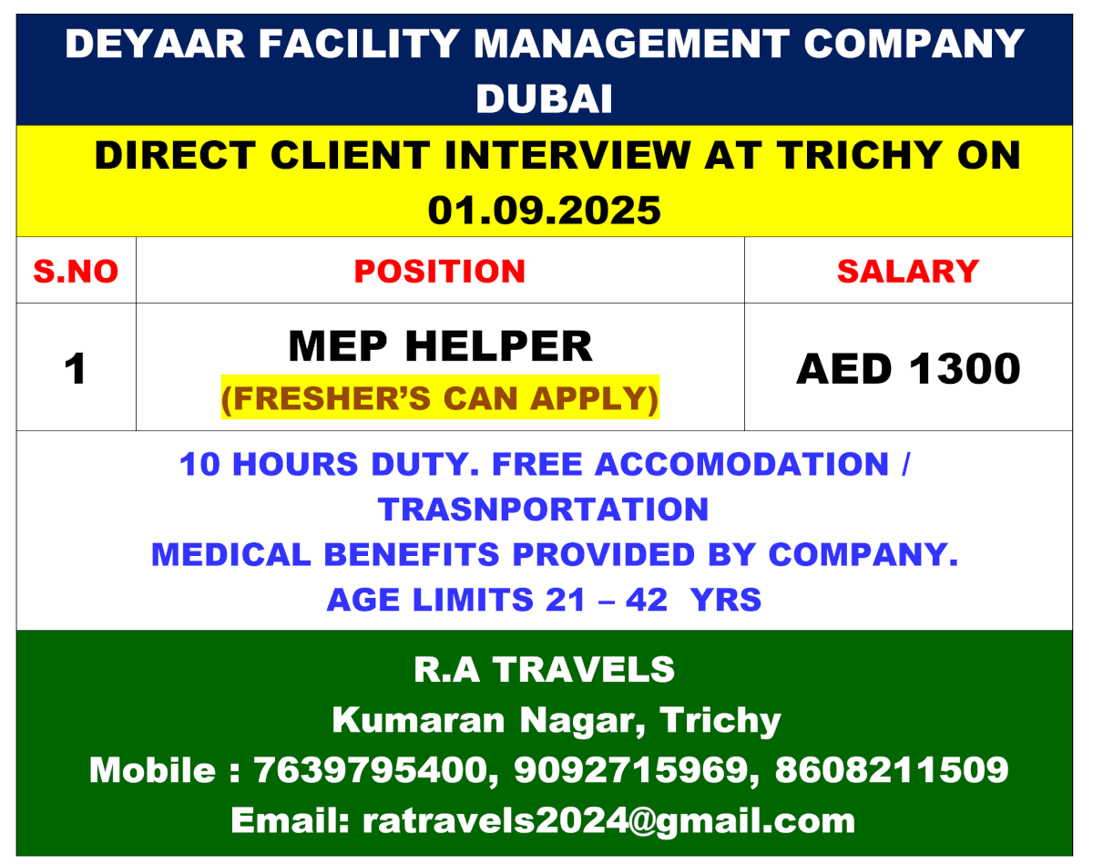 Dubai MEP Helper Jobs – Direct Client Interview