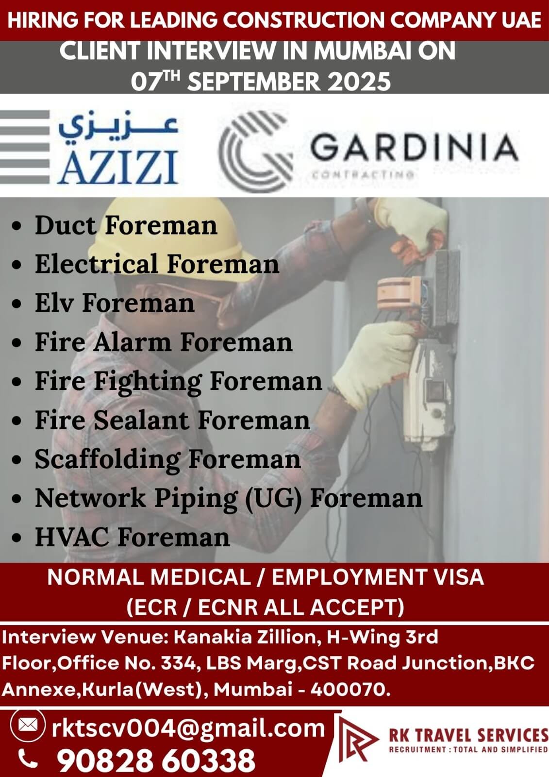 UAE Construction Foreman Jobs Interview in Mumbai 2025
