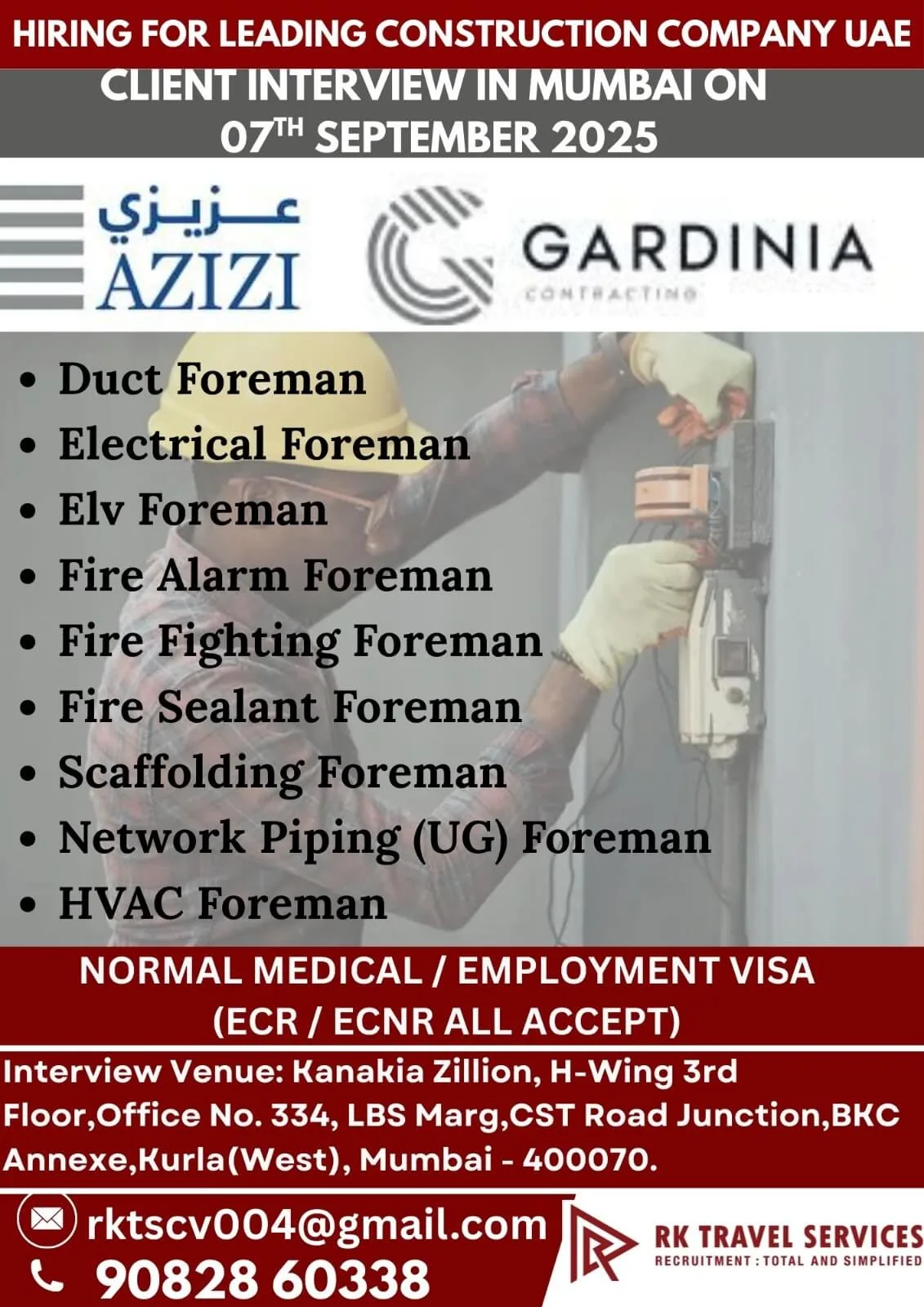 UAE Construction Foreman Jobs Interview in Mumbai 2025