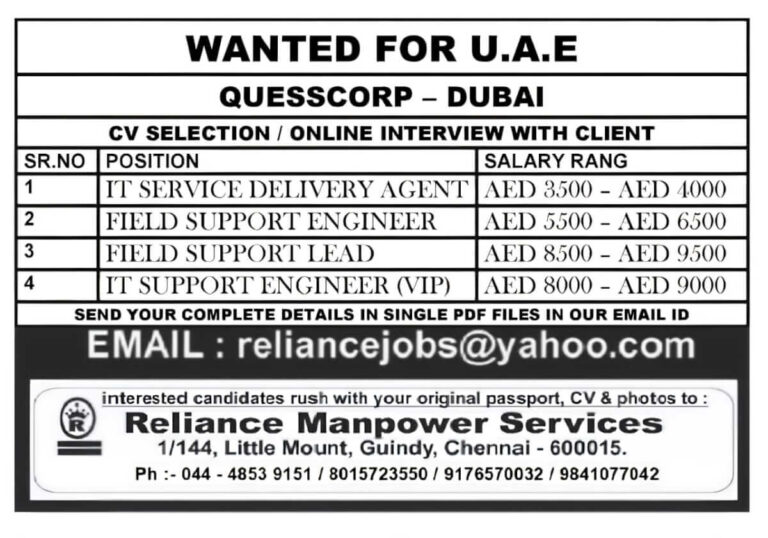 Quesscorp Dubai Hiring for IT Professionals – Apply Now