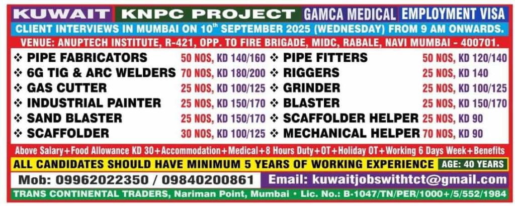 Kuwait KNPC Project Jobs 2025 – Client Interview in Mumbai