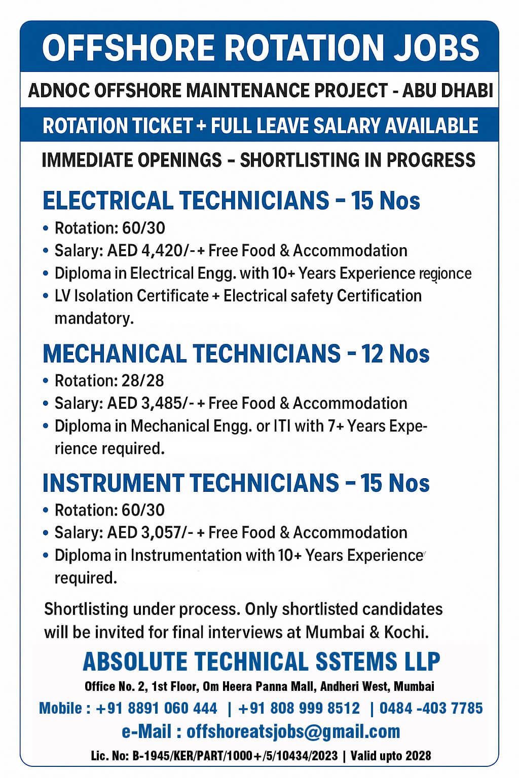 Offshore Rotation Jobs in Abu Dhabi 2025