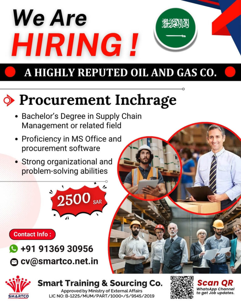 Procurement Incharge Jobs in Saudi Arabia – Oil & Gas Company Recruitment