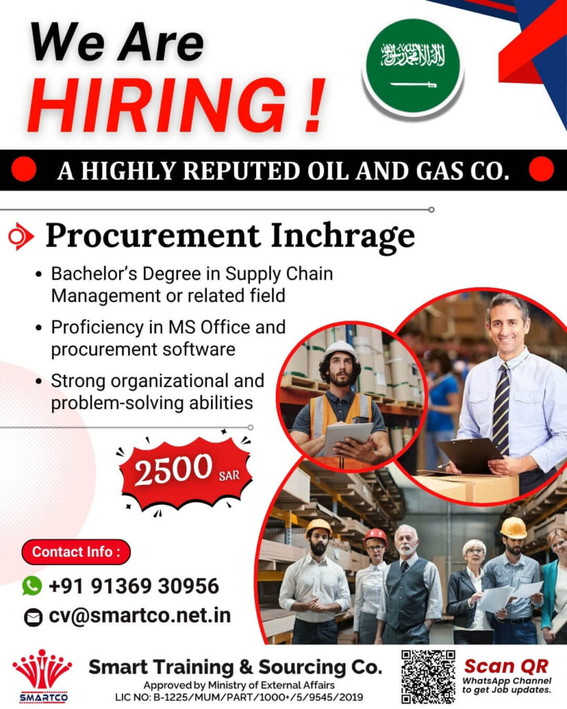 Procurement Incharge Jobs in Saudi Arabia – Oil & Gas Company Recruitment