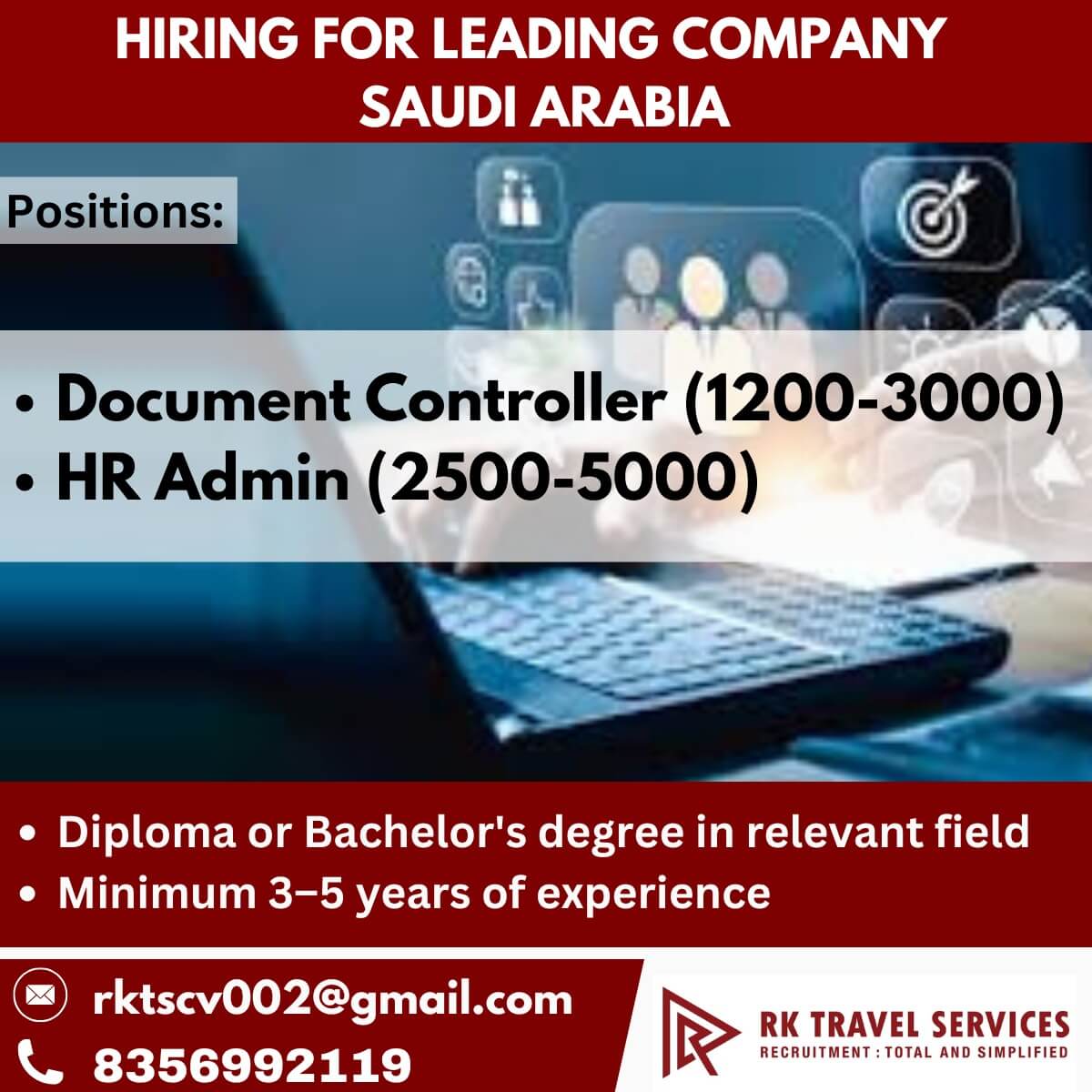 Saudi Arabia Job Openings – Document Controller & HR Admin