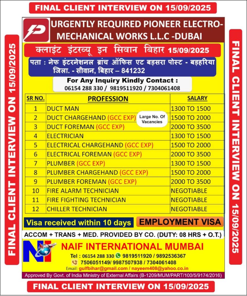 Pioneer Electro Mechanical Works LLC Dubai – Job Recruitment 2025