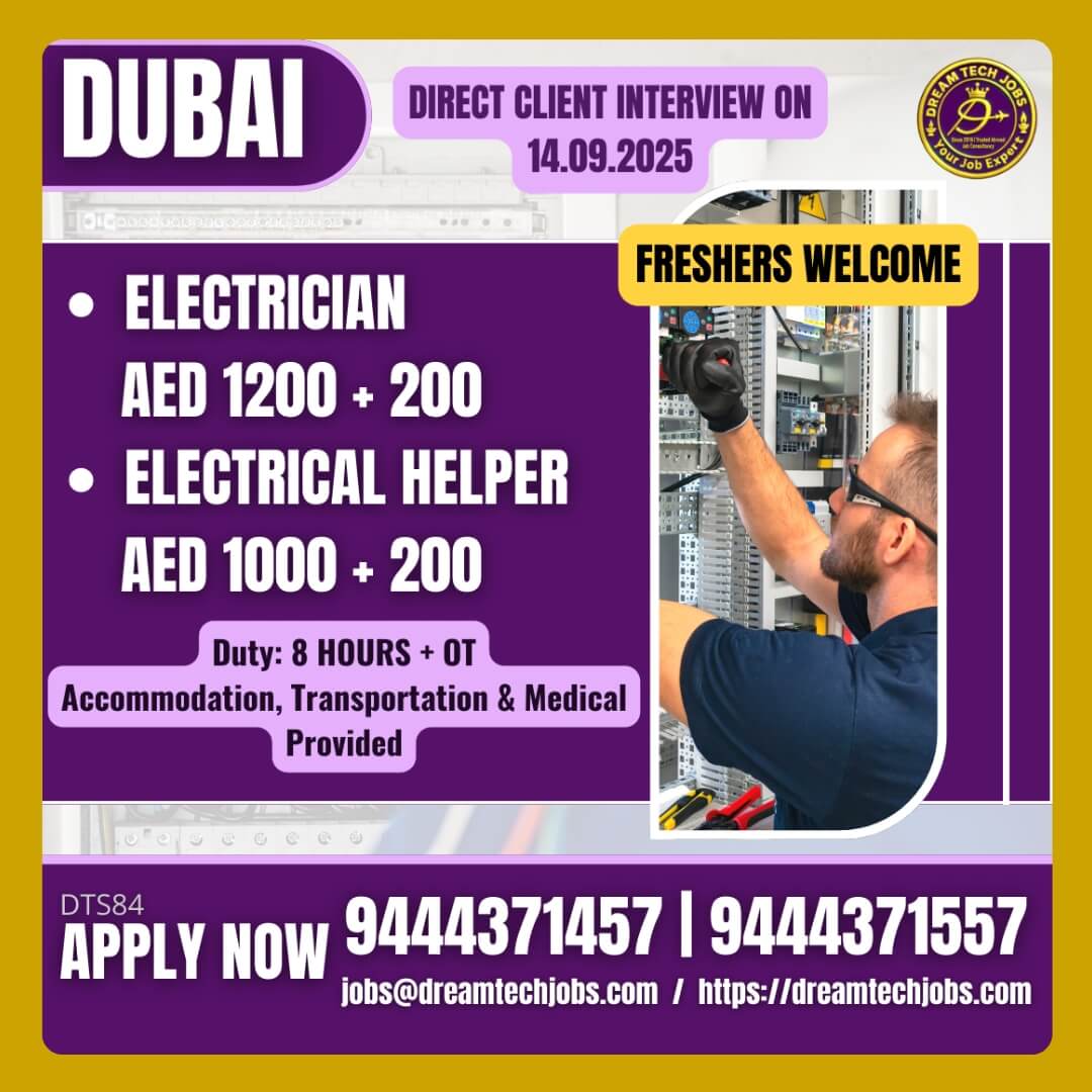 Dubai Electrician & Electrical Helper Jobs 2025