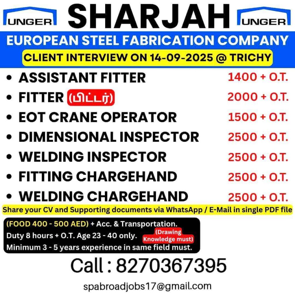 Job Opportunities in Sharjah European Steel Fabrication Company 1 Job Opportunities in Sharjah European Steel Fabrication Company