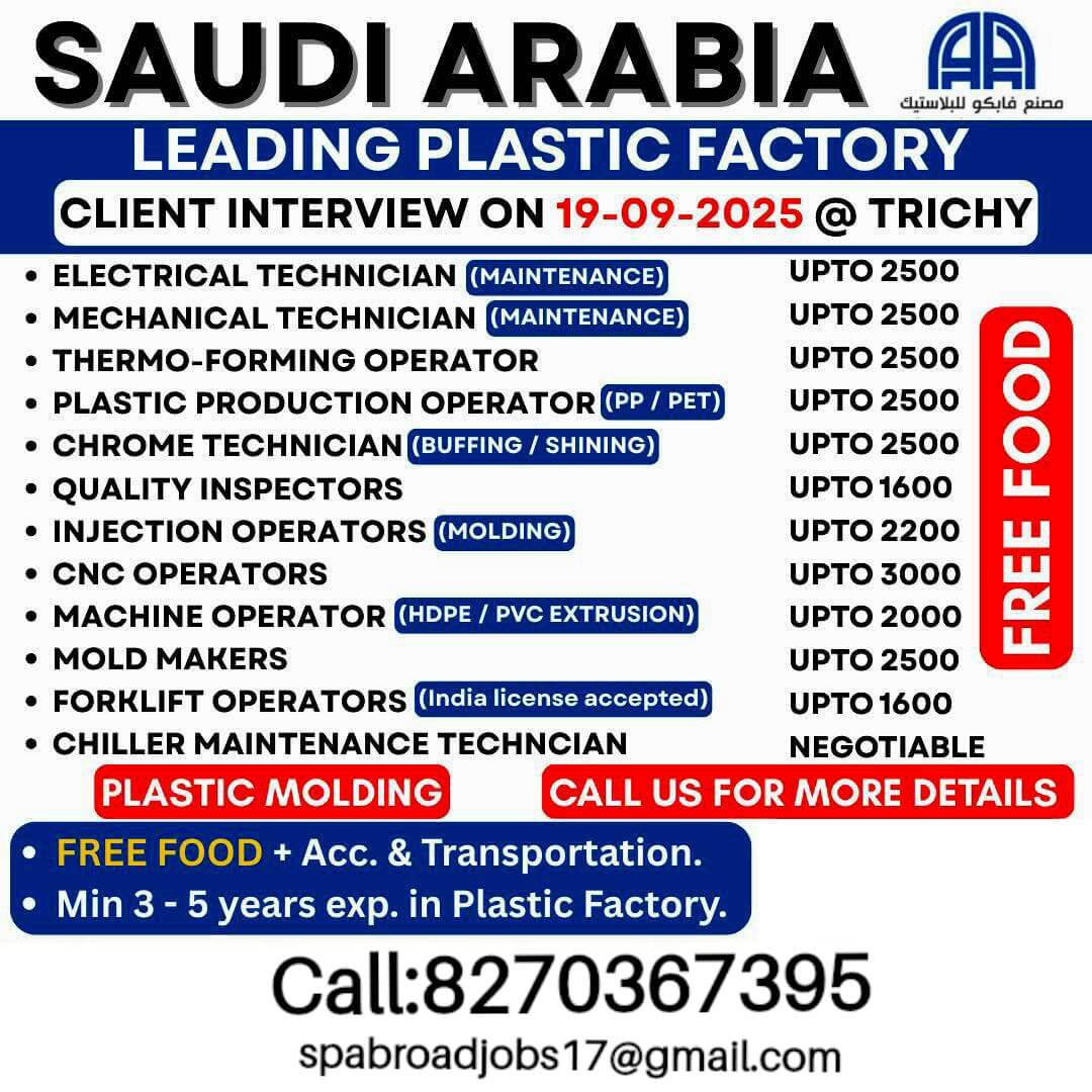 Saudi Arabia Plastic Factory Jobs 2025