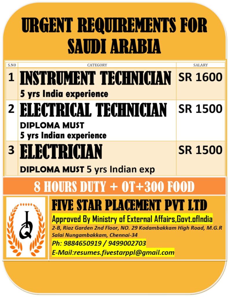 Instrument & Electrical Technician Jobs in Saudi Arabia